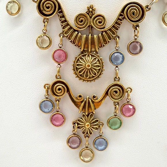 Vintage Unsigned Goldette Etruscan Revival Necklace Art Deco Nouveau - Picture 5 of 10